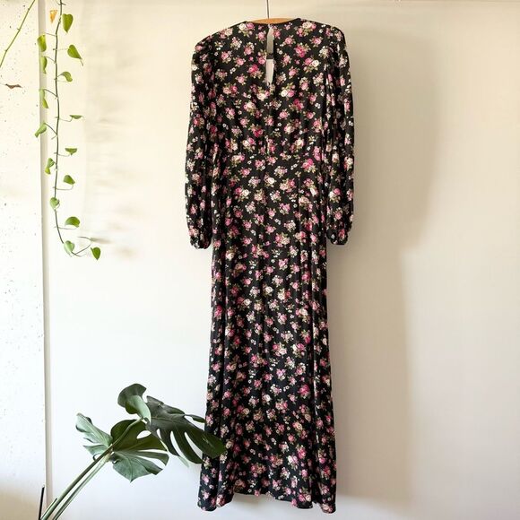 NWT. Zara Black Floral Print Midi Dress. Size S‎ - Picture 6 of 7